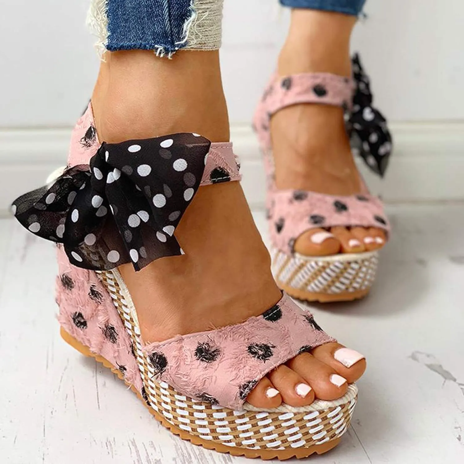 Aniywn Women's Peep Toe Wedge Sandals Ankle Strappy Espadrille Platform Wedge Sandals Summer Slingback Sandals