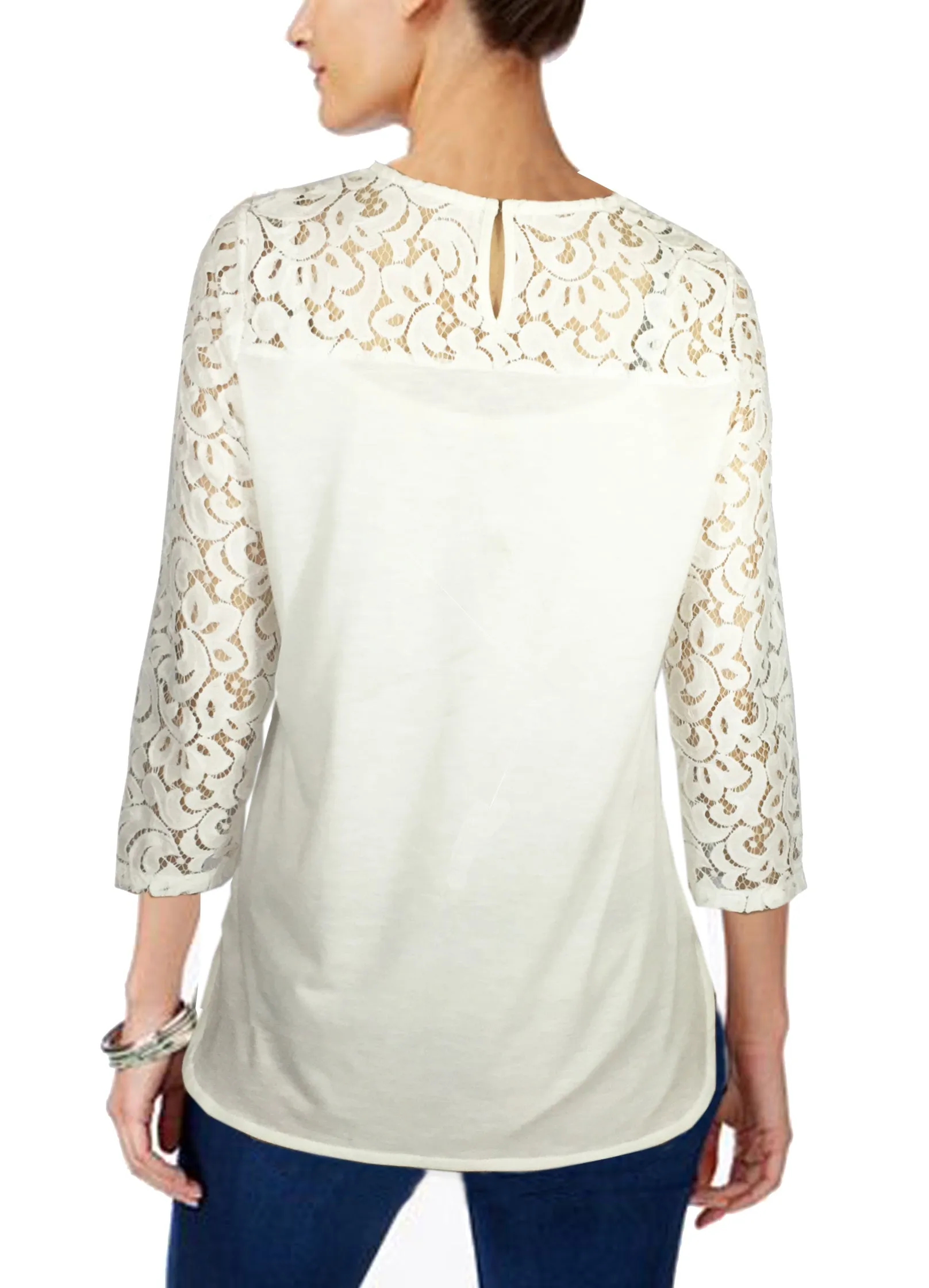 ASHORE WOMENS ELEGANT SHOULDER COTTON LACE BLOUSES