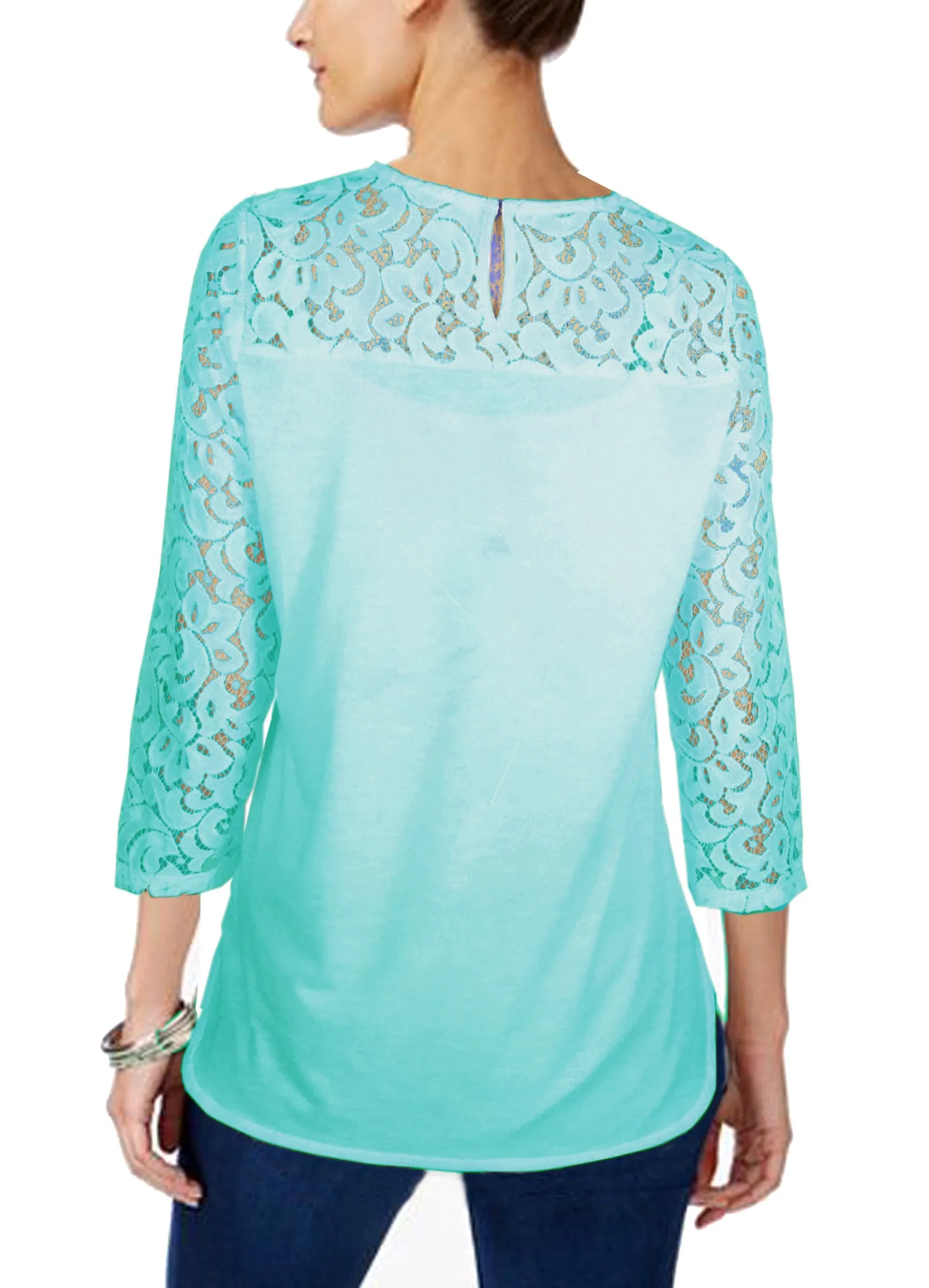 ASHORE WOMENS ELEGANT SHOULDER COTTON LACE BLOUSES