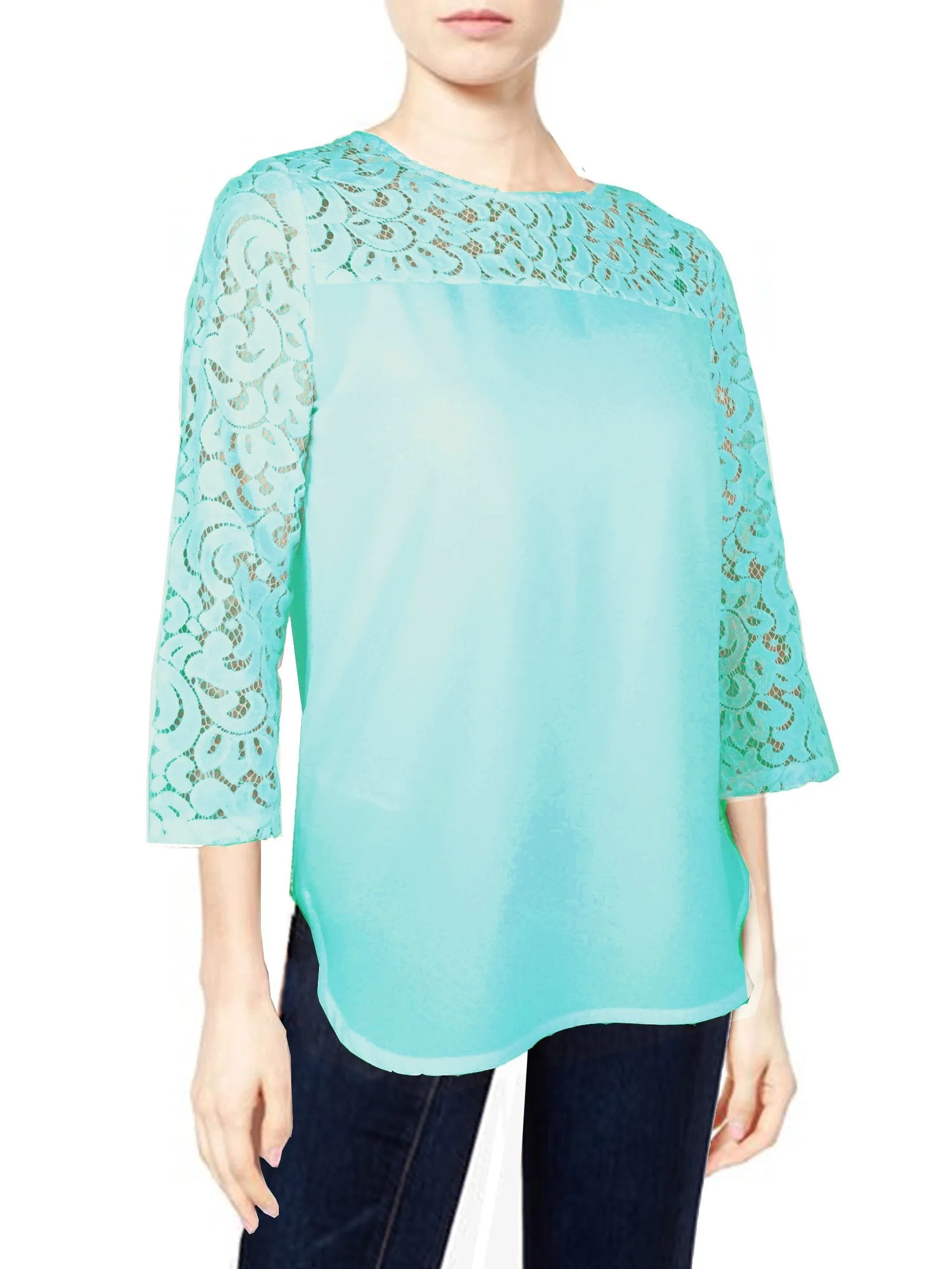 ASHORE WOMENS ELEGANT SHOULDER COTTON LACE BLOUSES