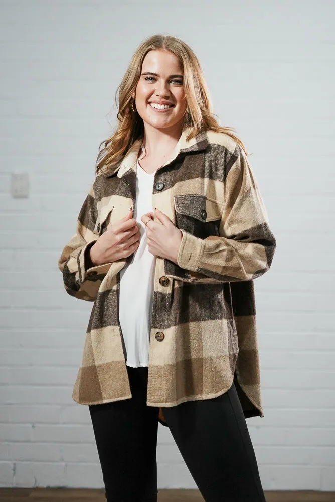 Button printed short shirt | PLAID SHORT SHIRT JACKET
