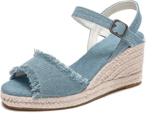 Casual Solid Color Women Platform Sandals - Soft and Comfortable Espadrilles Wedges, Adjustable Ankle Buckle Strap, Suitable for Beach, Shopping