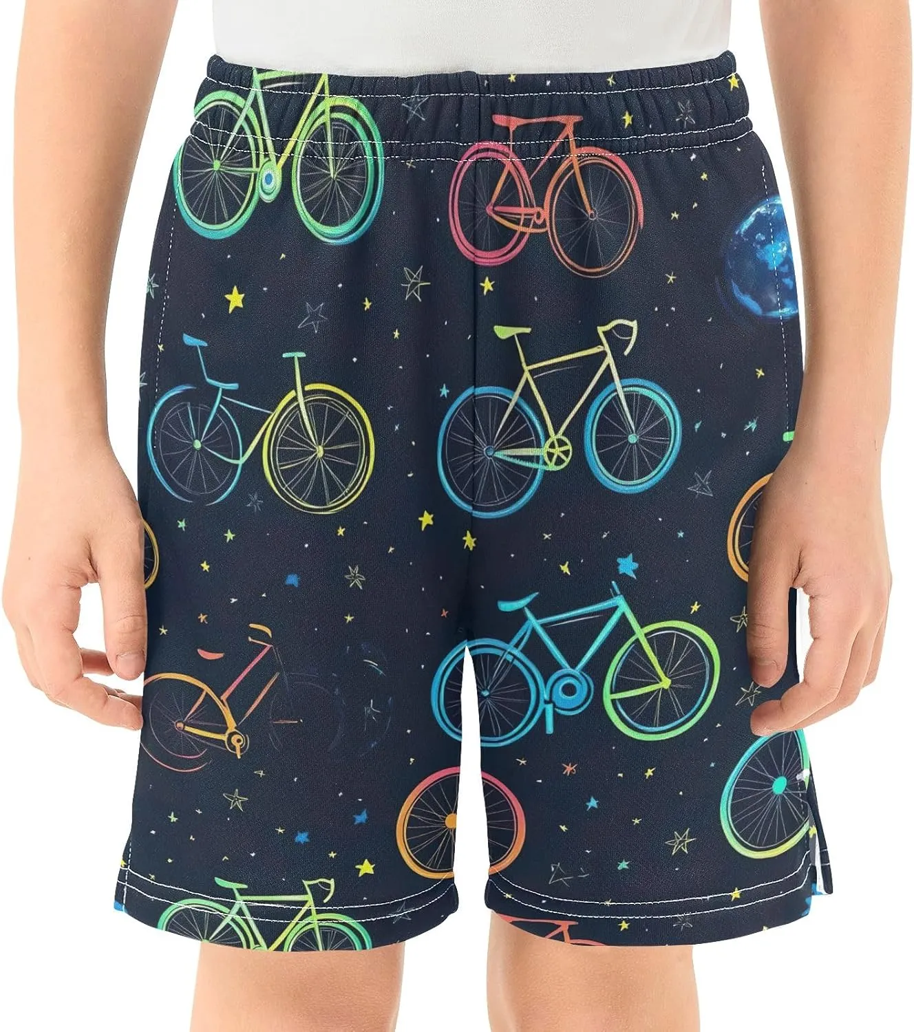 CHIFIGNO Colorful Neon Bikes Youth Boys Summer Shorts Cool Shorts Elastic Waist with Pockets Homewear 7-15Y