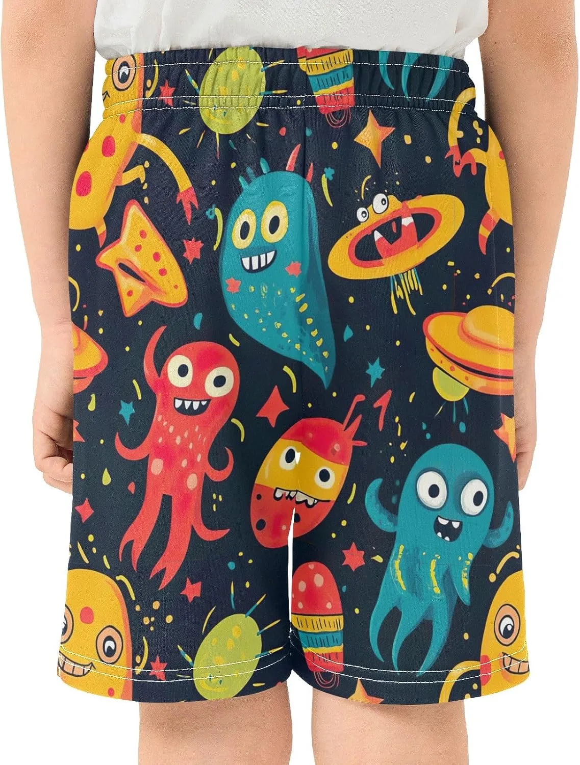 CHIFIGNO Cute Cartoon Monsters Summer Casual Shorts for Boys Elastic Waist Athletic Gym Shorts with Pockets Streetwear 7-15Y