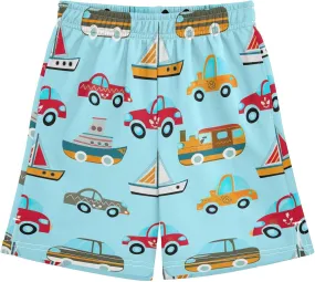 CHIFIGNO Cute Transportation Vehicles Blue Shorts with Pockets for Boys Elastic Waist Athletic Gym Shorts Kids Clothes 7-15Y
