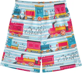 Colorful Cartoon Trains Blue Boys' Summer Casual Shorts with Pockets Pull on Athletic Lounge Shorts Kids Clothes 7-15Y