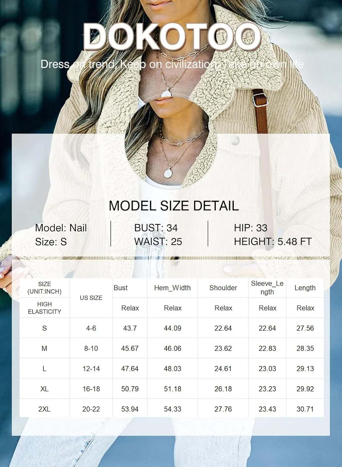 Dokotoo Corduroy Sherpa Jacket for Women Button Down Fleece Fur Collar Winter Warm Coat