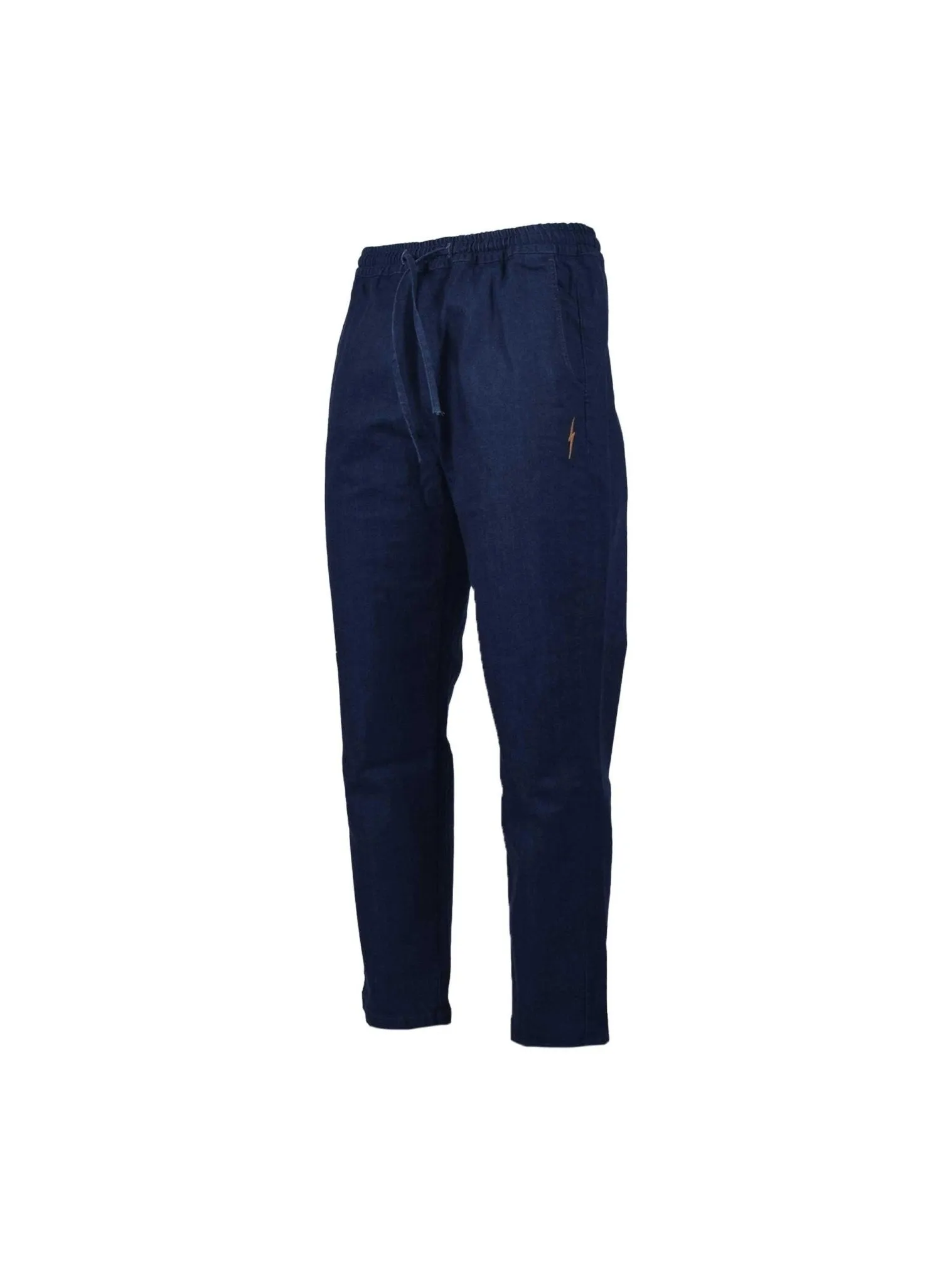 ELASTICATED DENIM TROUSERS