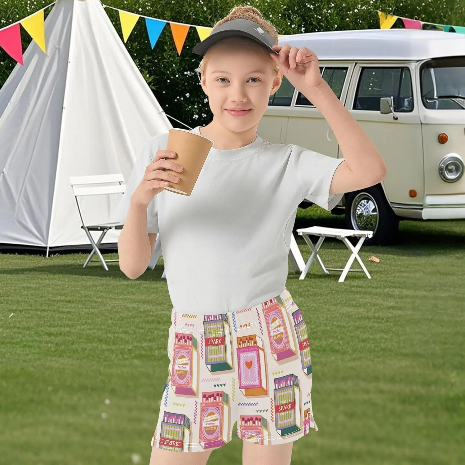 Girls Athletic Shorts Summer Elastic Casual Shorts with Pockets Kids Bottom Sports for Girls 7-15Y