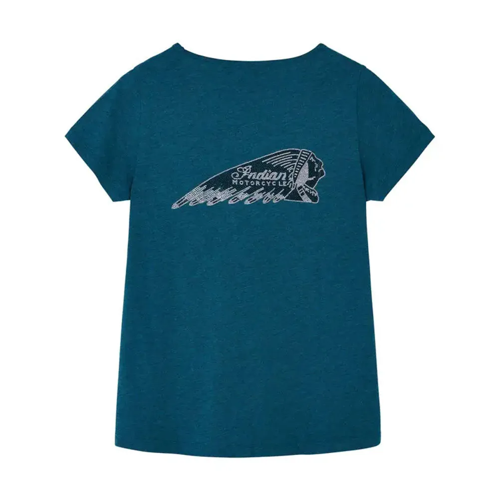 Indian Motorcycle  Marl Diamante Headdress T-Shirt Tee Light Comfortable Green