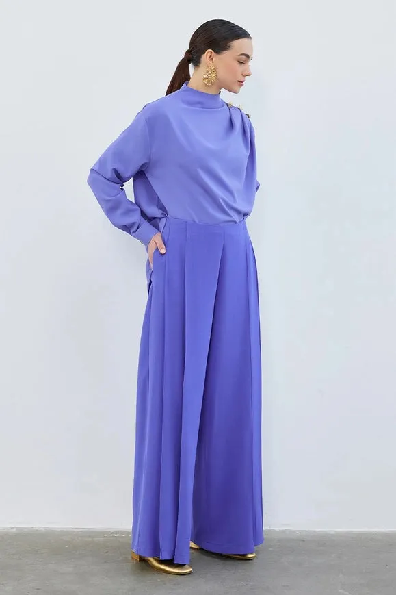 Judi Pleated Loose High Waist Trousers Lavender