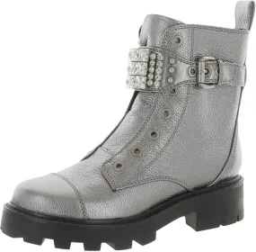 KARL LAGERFELD Women's Lug-Sole Maeva Combat Boot with Crystal Detail