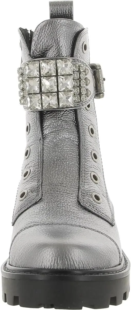 KARL LAGERFELD Women's Lug-Sole Maeva Combat Boot with Crystal Detail