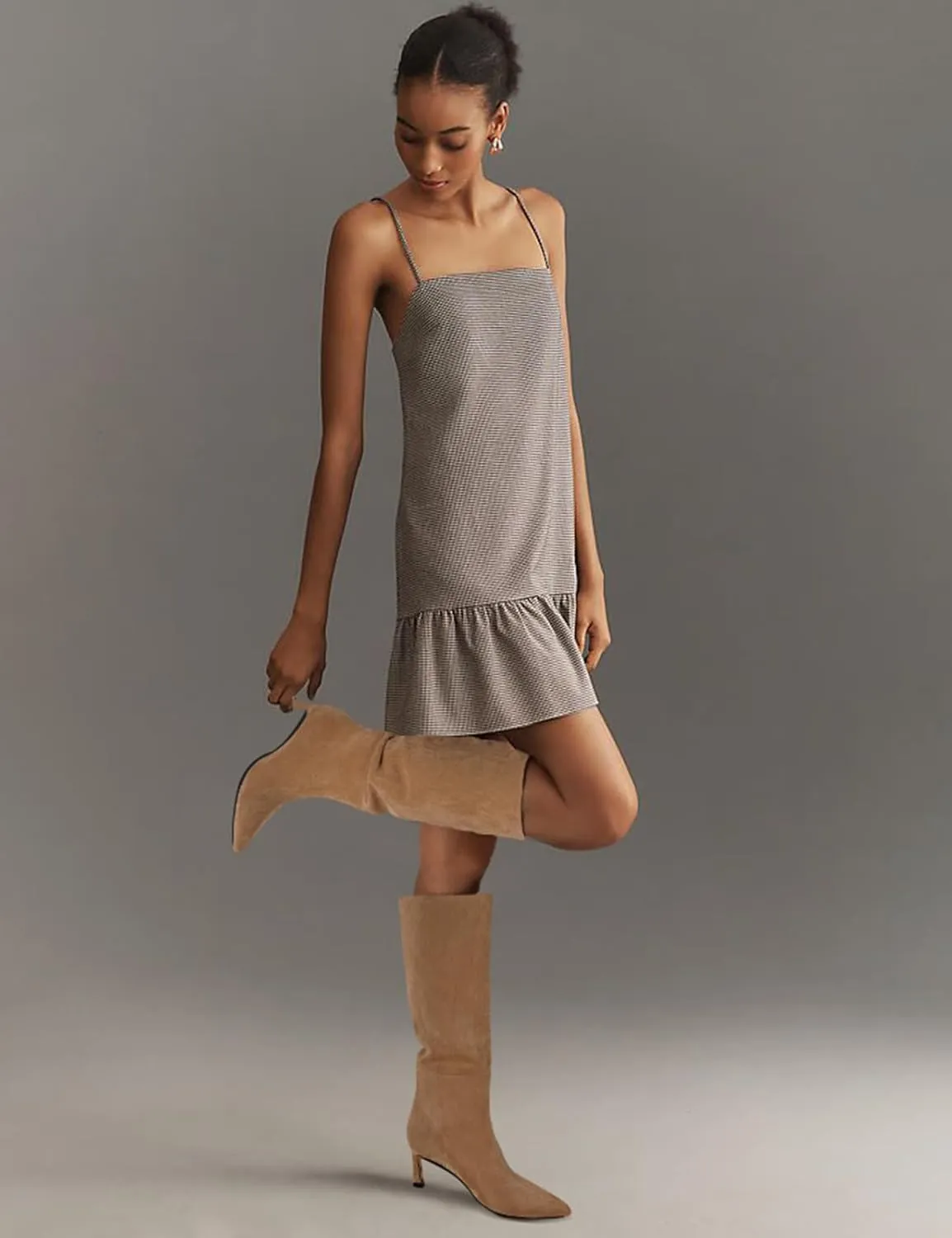 Knee High Boots Womens Wide Calf Kitten Heel Tall Boots Pointed Toe Suede Long Boots Trendy Dress Leather Low Heel High Boots Pull On