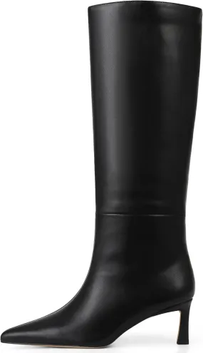Knee High Boots Womens Wide Calf Kitten Heel Tall Boots Pointed Toe Suede Long Boots Trendy Dress Leather Low Heel High Boots Pull On