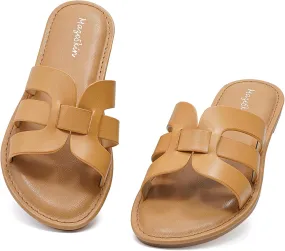 mazeskin Womens Memory Foam H-Band Summer Comfortable Dressy Flat Slide Sandals