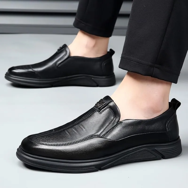 Men's Genuine Leather Platform Slip-On Oxfords Business Office Loafers Leather Fashion Dress Sneakers Comfort Walking Driving Shoes