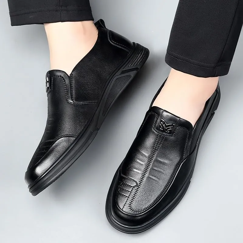 Men's Genuine Leather Platform Slip-On Oxfords Business Office Loafers Leather Fashion Dress Sneakers Comfort Walking Driving Shoes