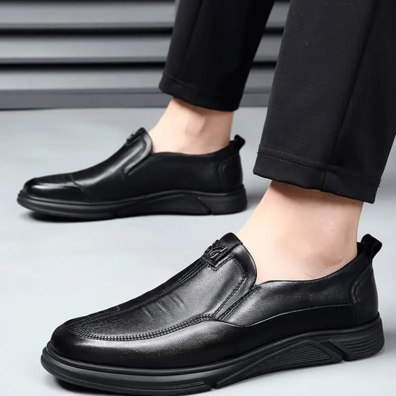 Men's Genuine Leather Platform Slip-On Oxfords Business Office Loafers Leather Fashion Dress Sneakers Comfort Walking Driving Shoes