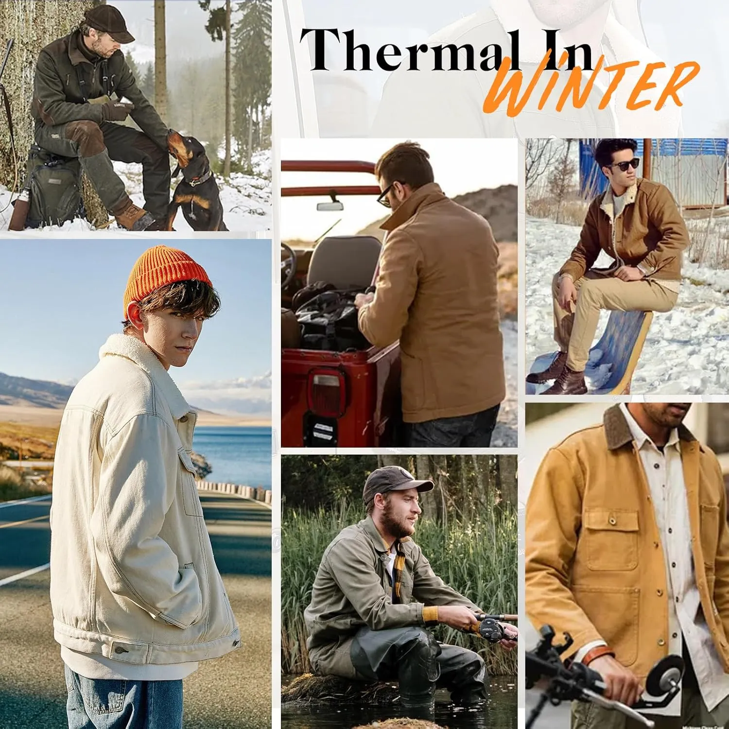 Mens Winter Jacket Thick Thermal Cotton Warm Fleece Lined Sherpa Jacket Trucker Lapel Work Cargo Jackets Coat Outerwear