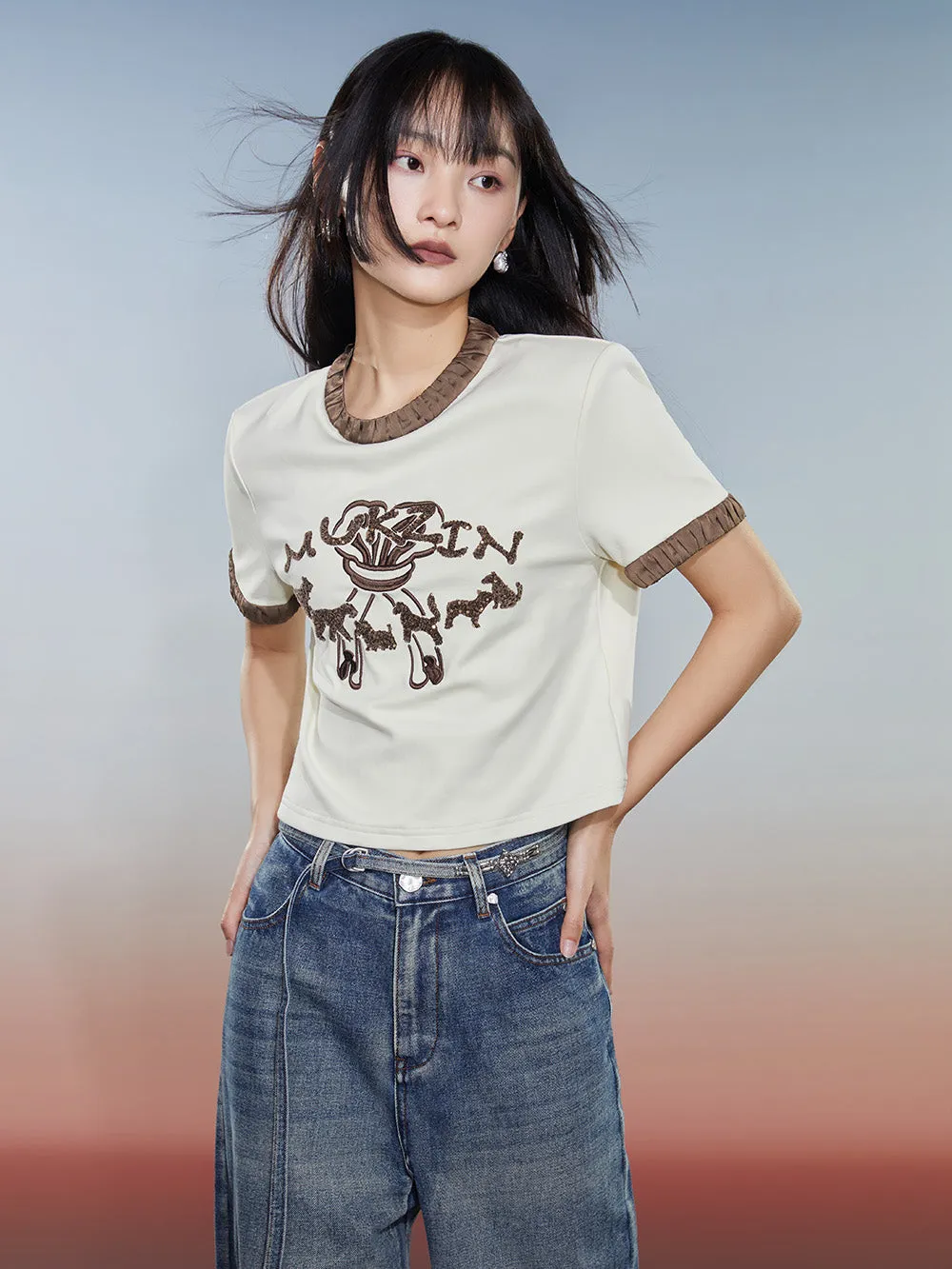 MUKZIN Slim Fit Casual Comfortable Color Block Short T-shirt