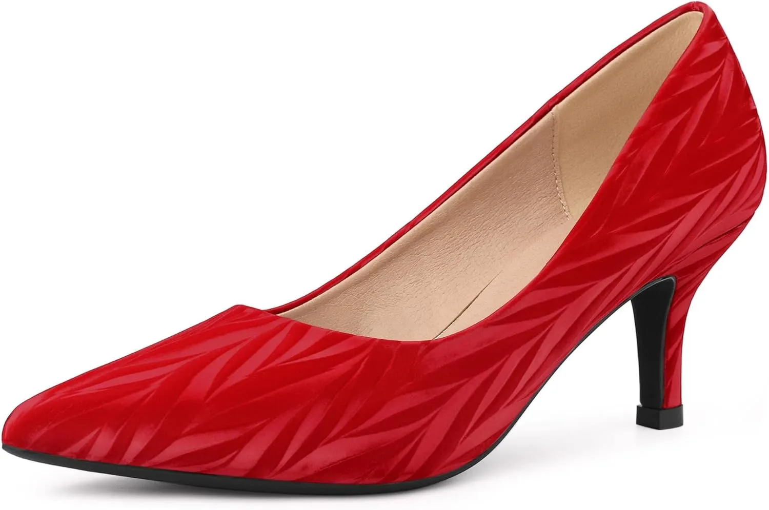 Perphy Pointed Toe Kitten Heels Pumps Leaf Print Classic Dress Wedding Shoes for Women