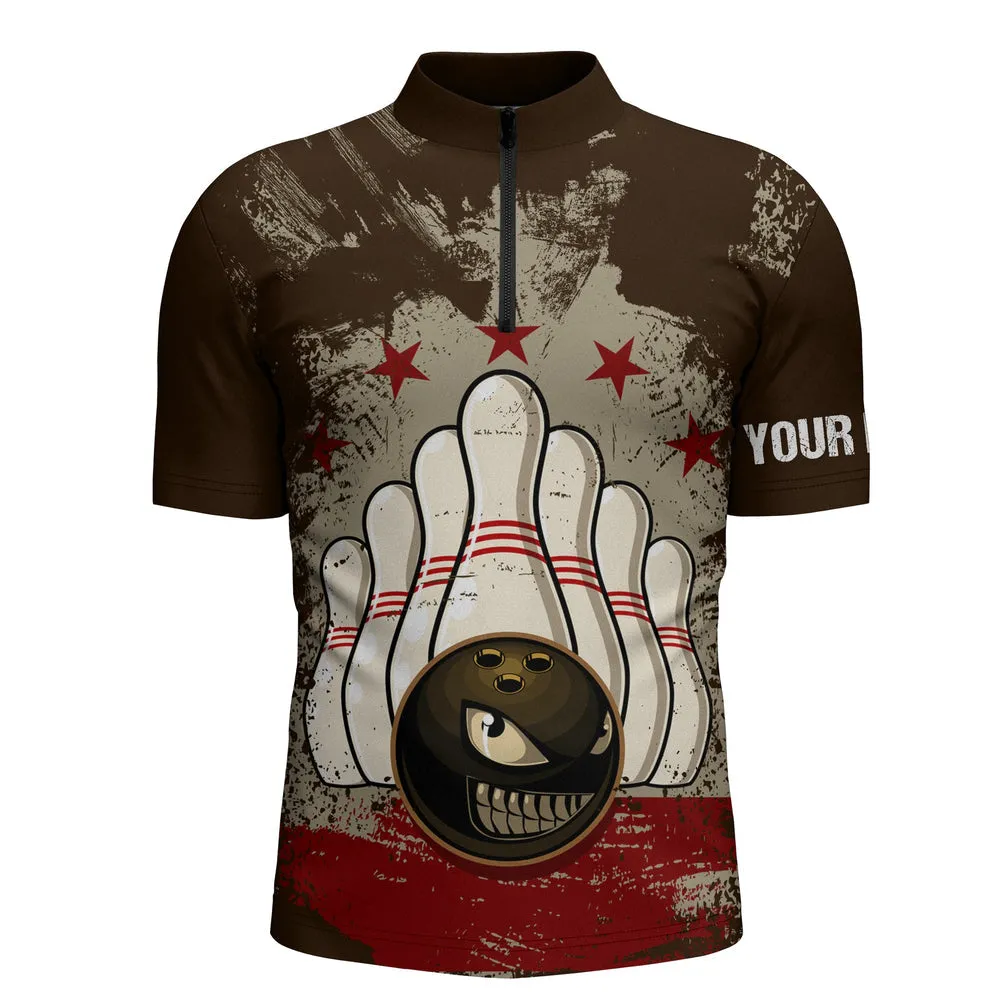 Personalized vintage bowling shirts for men custom name retro bowling Quarter Zip shirts team bowling
