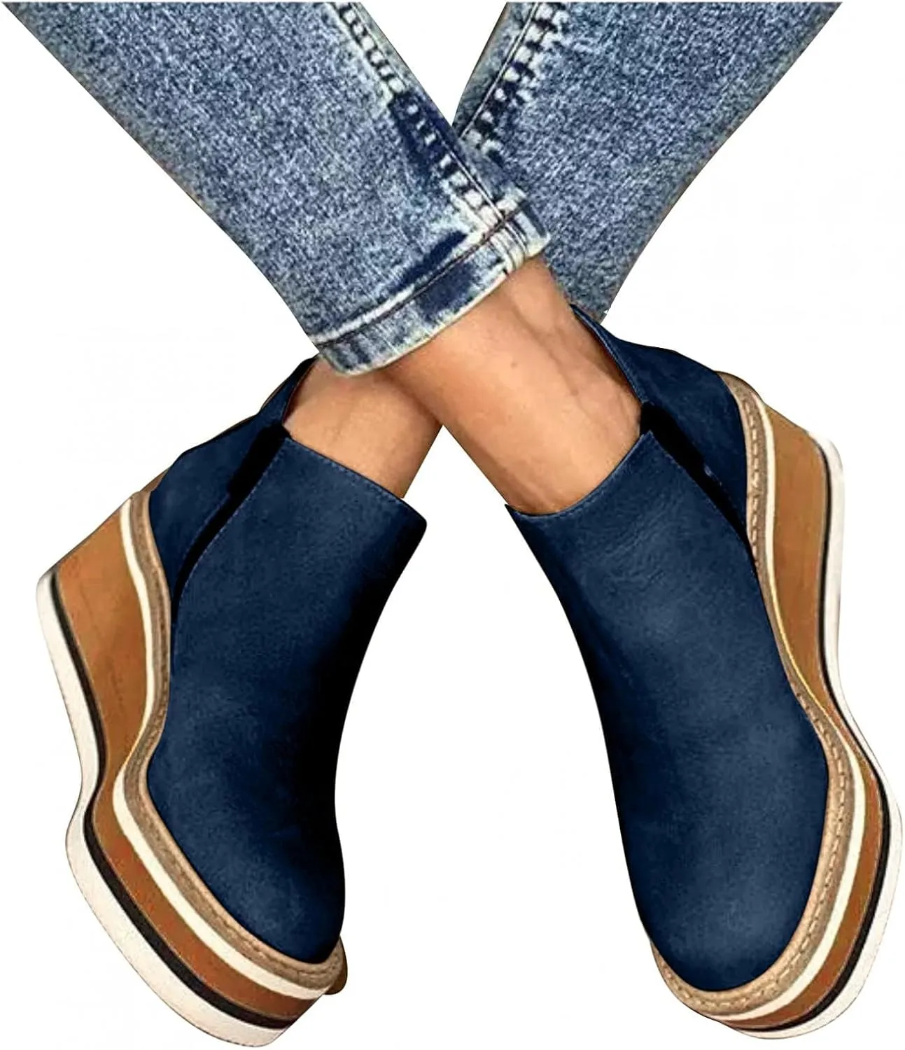 Platform Wedge Ankle Booties for Women, Ladies Fashion Casual Leather Round Toe Chunky Bottom High Heels Ankle Boots,Winter Fall Dress Short Boots Fashion High Top Sneakers Walking Shoes