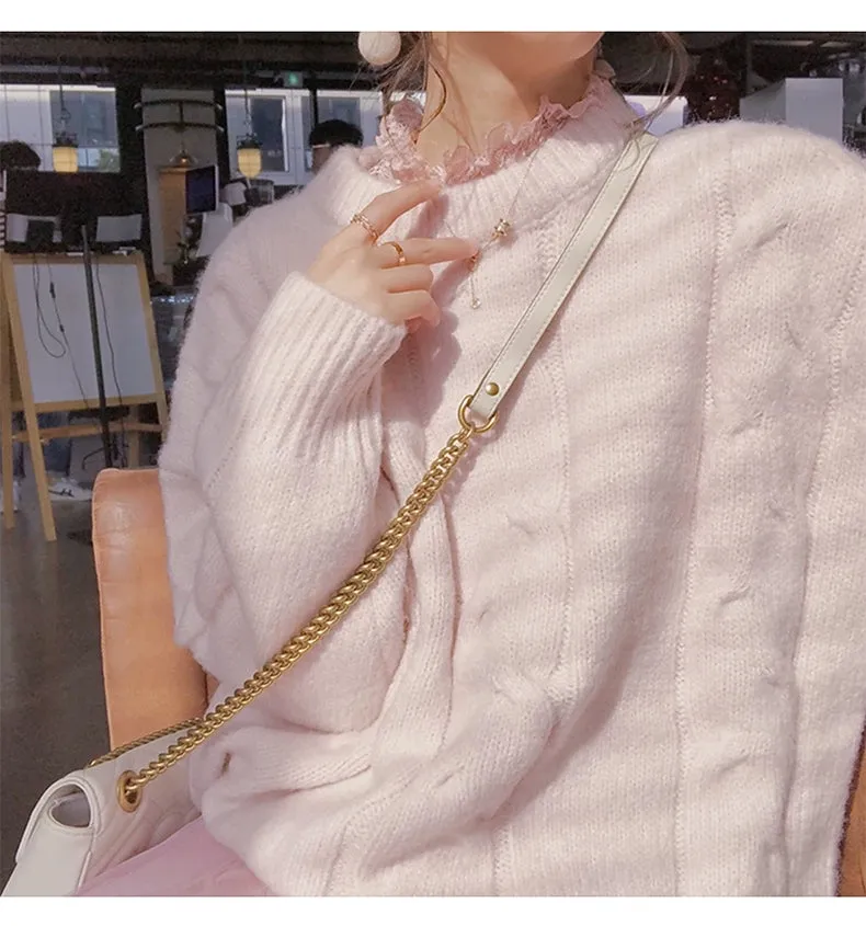 Plus Size Knit Loose Pastel White Blue Pink Purple Sweaters