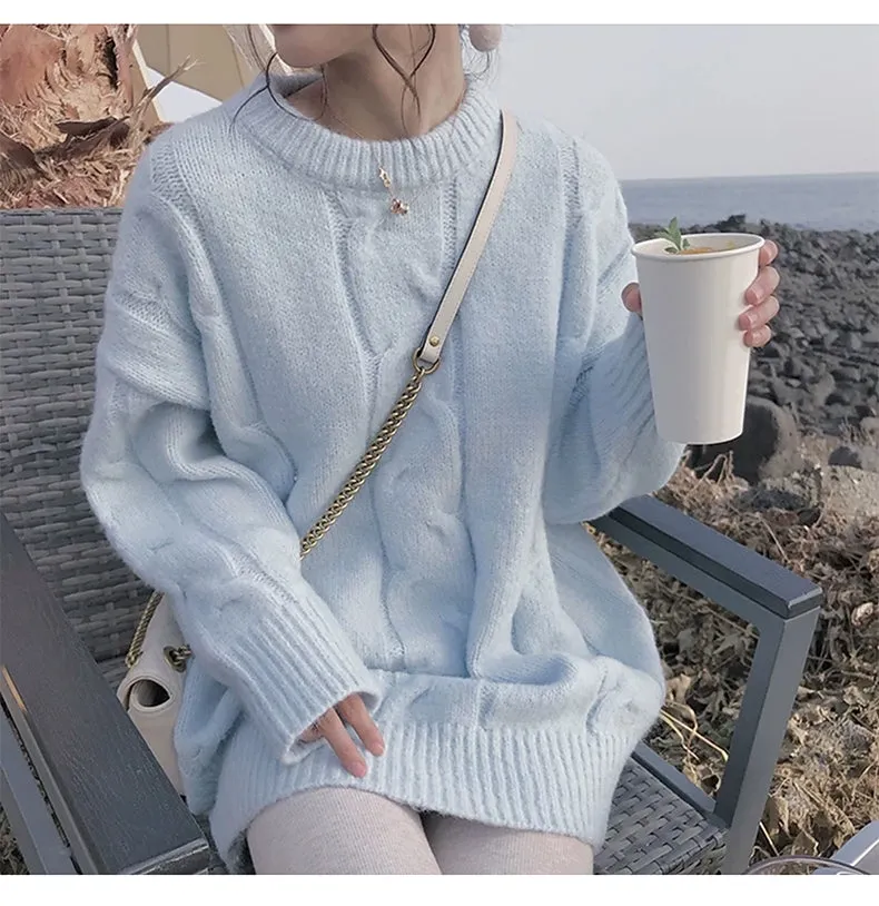 Plus Size Knit Loose Pastel White Blue Pink Purple Sweaters