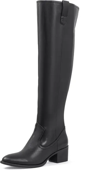 Shoe'N Tale Women's Over The Knee Thigh High Chunky Heel Pointed Toe Faux Suede Side Zipper Fall Weather Winter Boots