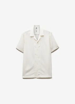 Striped Open Knit Short Sleeve Shirt Natural