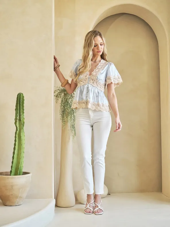 Vintage Lace V- Neck Button Down Blouse