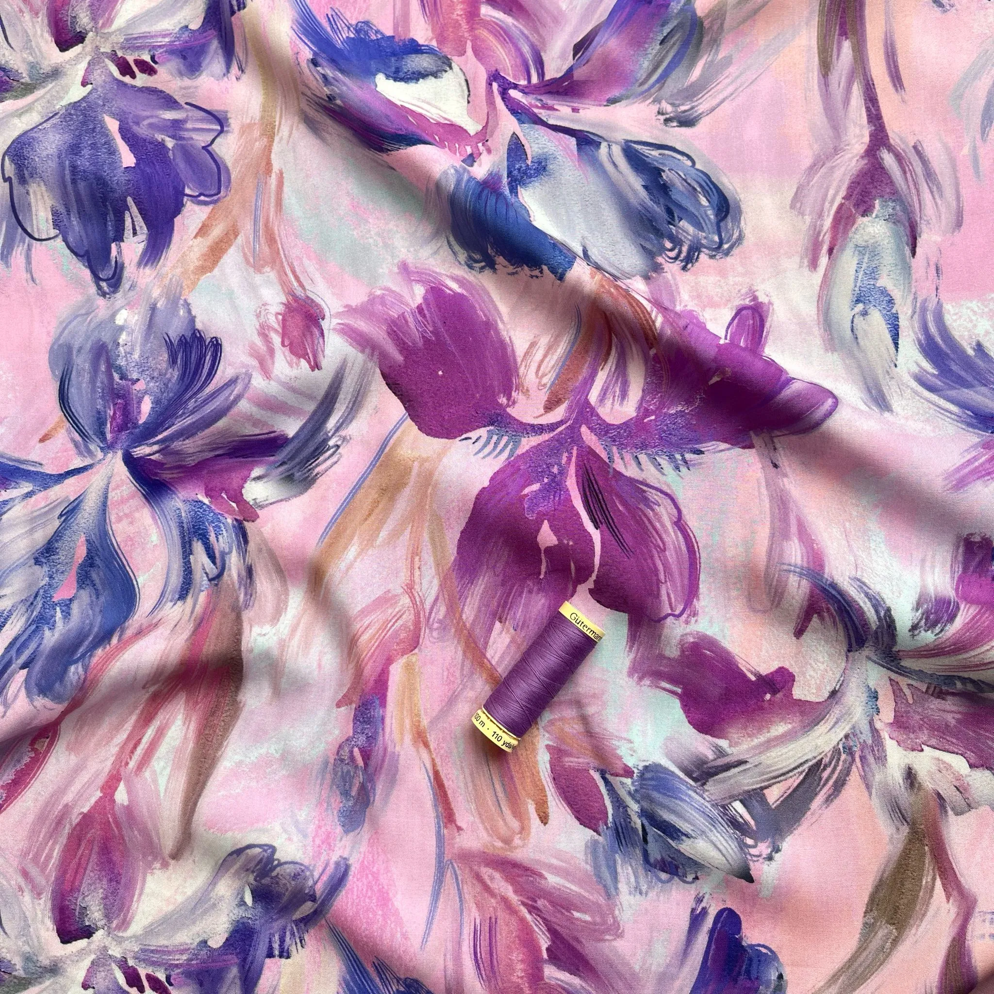 Watercolour Tulips Viscose Fabric