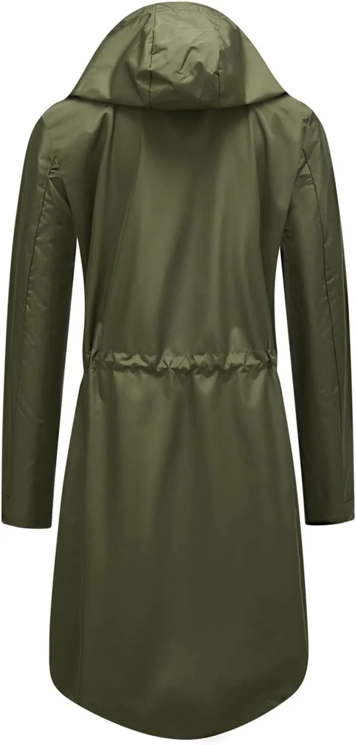 Waterproof Rain Jackets for Women Lightweight Packable Raincoat Casual Solid Rain Coat Mid Length Windbreaker