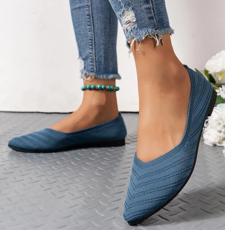 Womens Casual Soft Flat Shoes Ballerina Walking Flats Shoes Knit Ballet Flats Ladies Comfortable Pointed-Toe Dressy Shoes