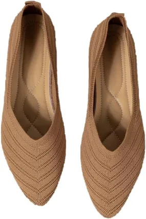 Womens Casual Soft Flat Shoes Ballerina Walking Flats Shoes Knit Ballet Flats Ladies Comfortable Pointed-Toe Dressy Shoes