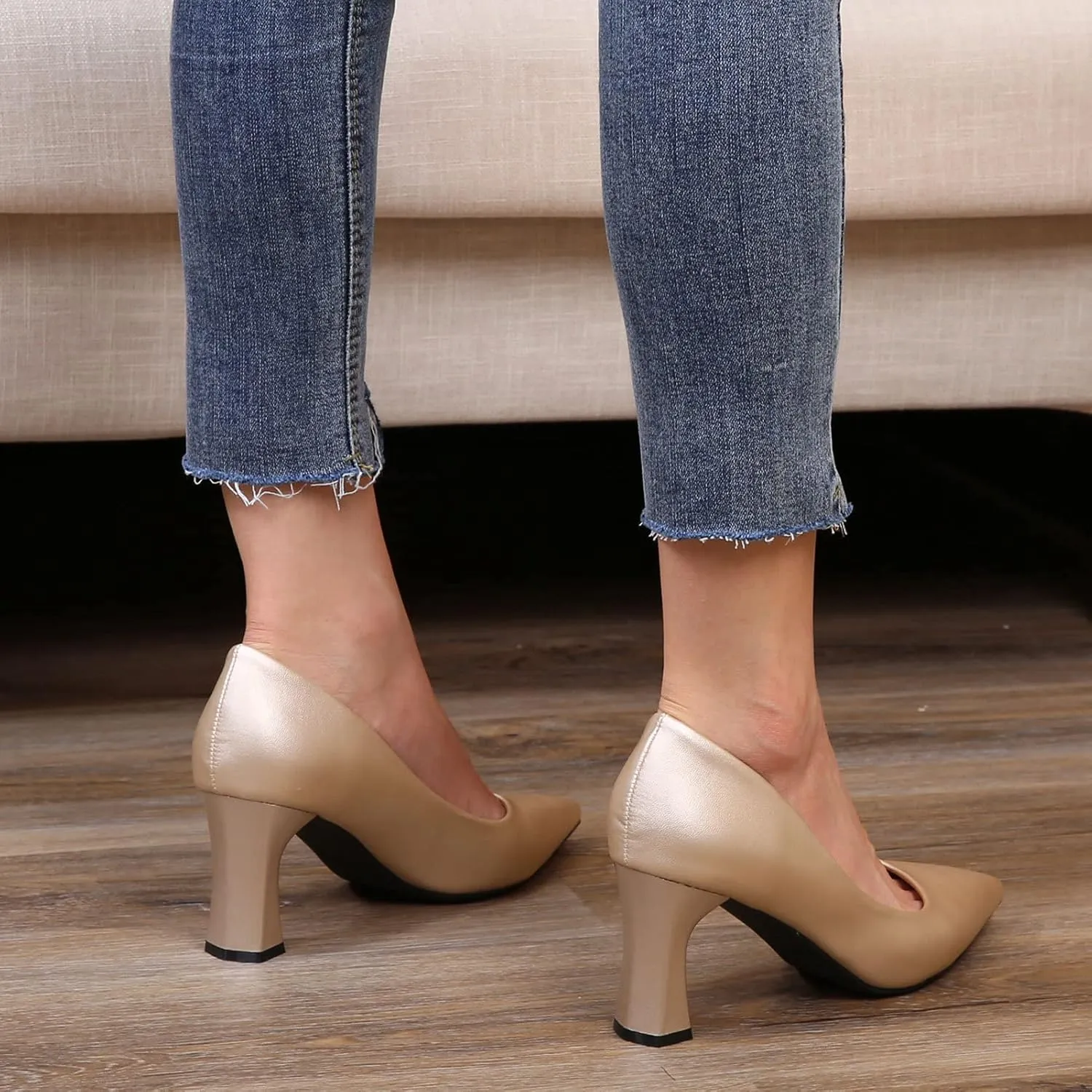 Women's Closed Pointed Toe Chunky Block High Heels Slip On Office Wedding Dress Pumps Shoes for Women 3 Inches