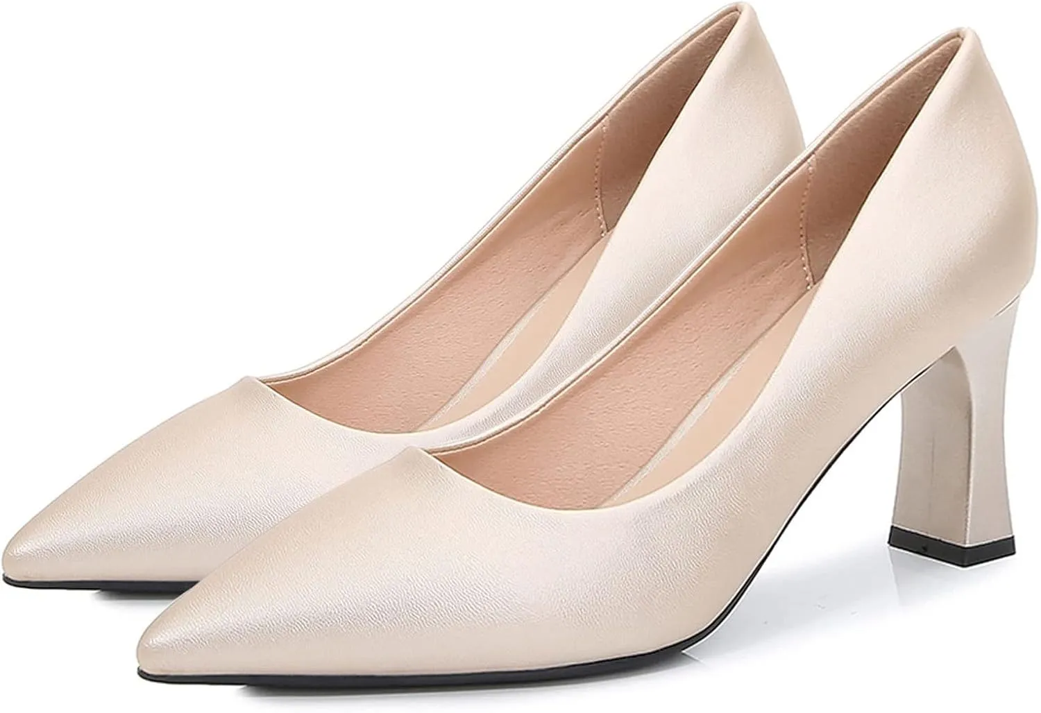 Women's Closed Pointed Toe Chunky Block High Heels Slip On Office Wedding Dress Pumps Shoes for Women 3 Inches