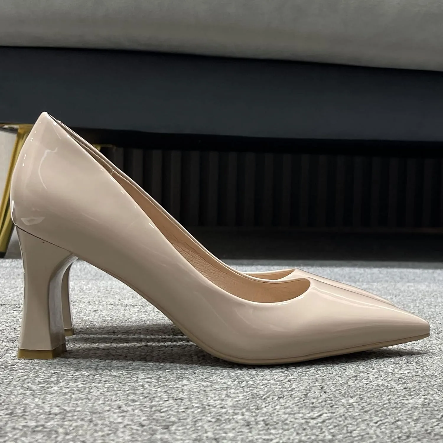 Women's Closed Pointed Toe Chunky Block High Heels Slip On Office Wedding Dress Pumps Shoes for Women 3 Inches