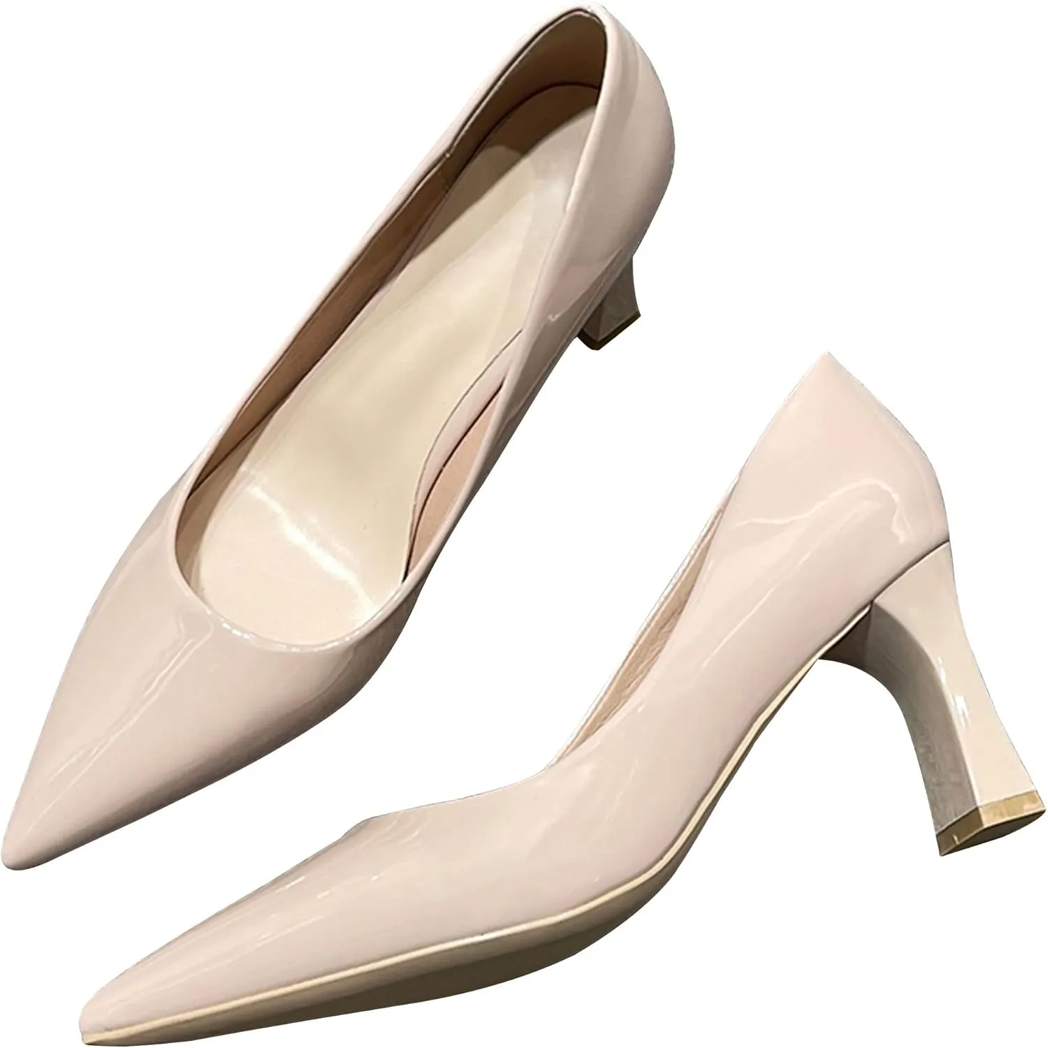 Women's Closed Pointed Toe Chunky Block High Heels Slip On Office Wedding Dress Pumps Shoes for Women 3 Inches
