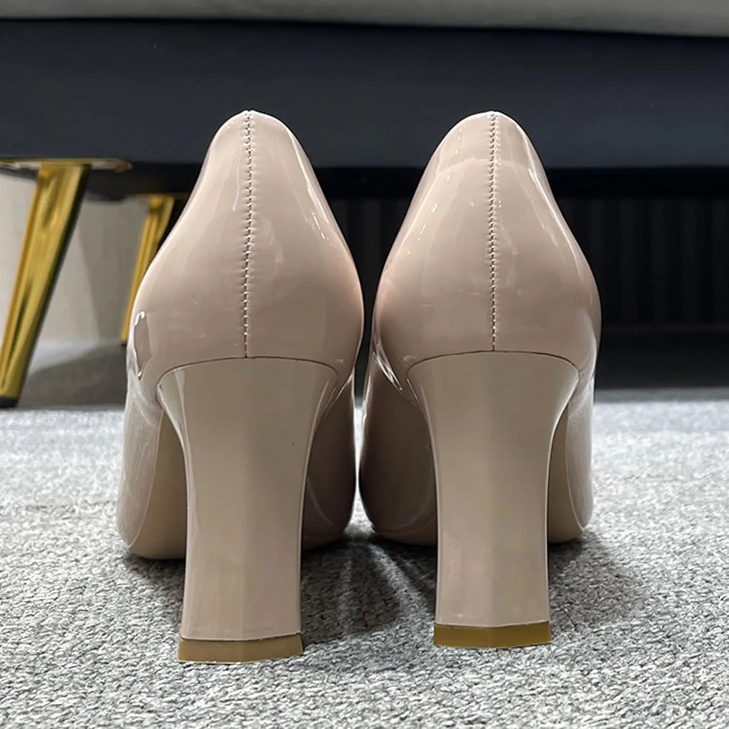 Women's Closed Pointed Toe Chunky Block High Heels Slip On Office Wedding Dress Pumps Shoes for Women 3 Inches