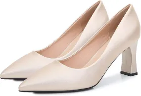 Women's Closed Pointed Toe Chunky Block High Heels Slip On Office Wedding Dress Pumps Shoes for Women 3 Inches