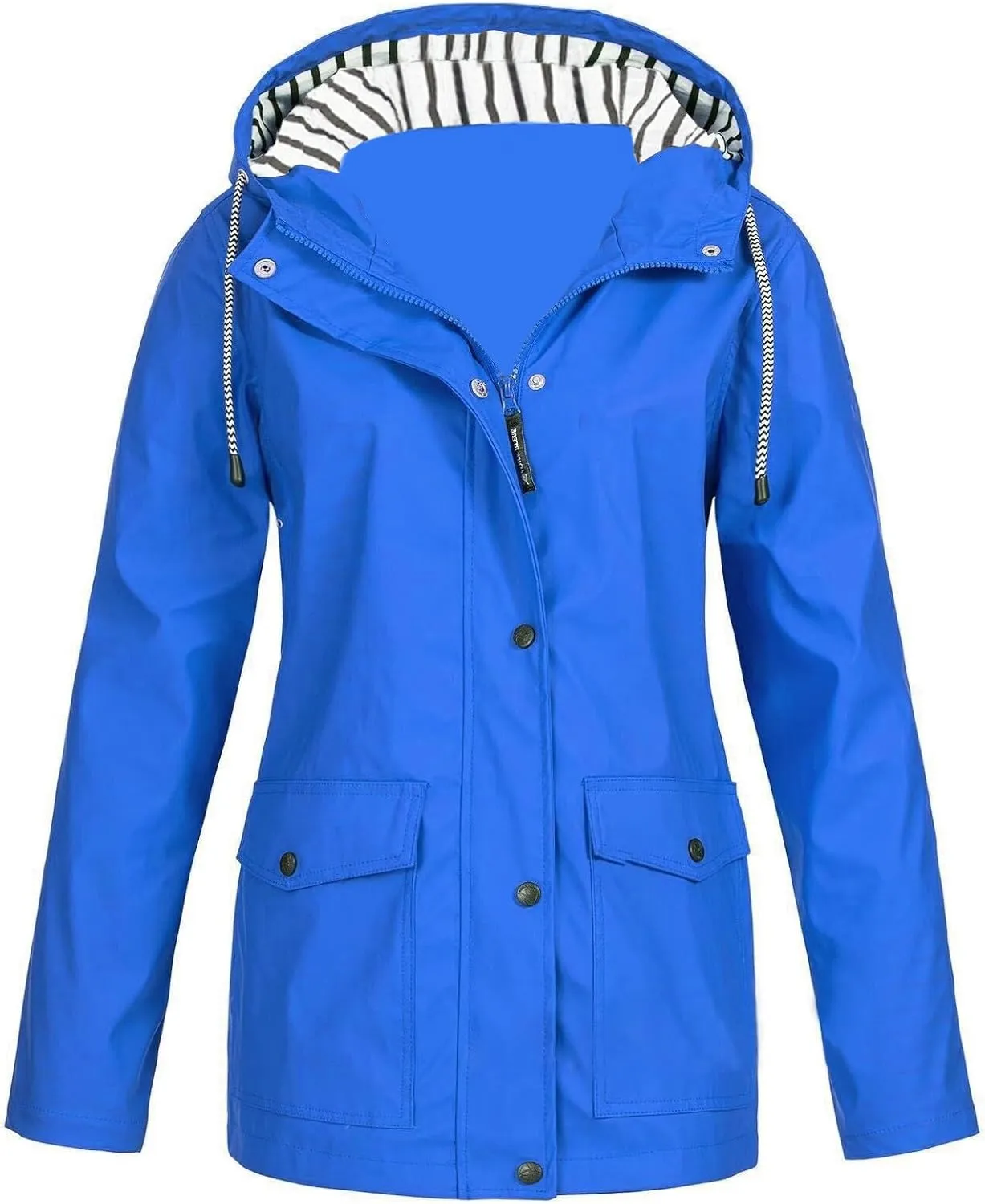 Women's Waterproof Rain Jacket 2024 Fall Striped Overcoat Waterproof Lined Plus Size Raincoat with Hood